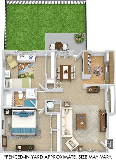 Floor plan for 2 beds, 1 bath, 850 sqft